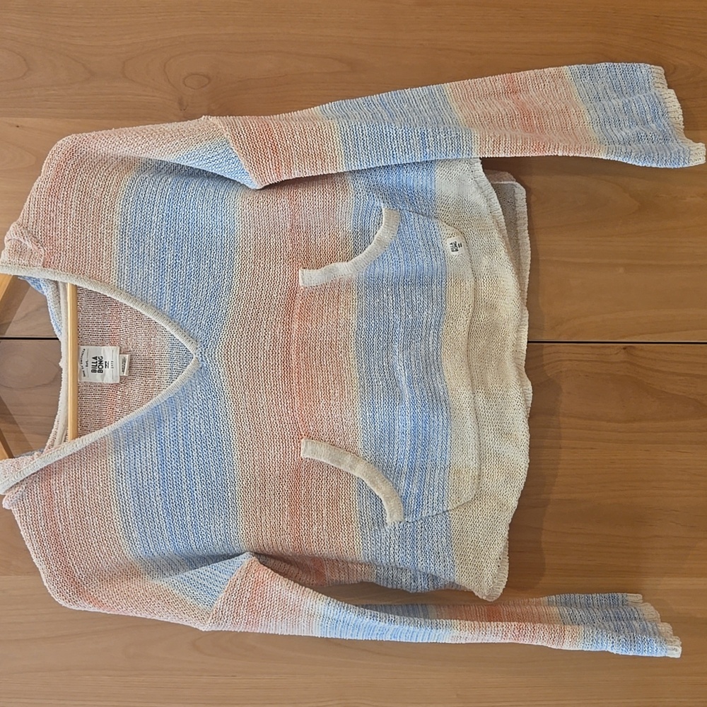 Billabong Multi Color Knit Cropped Hooded Sweater, Small, GUC, Coastal Cool